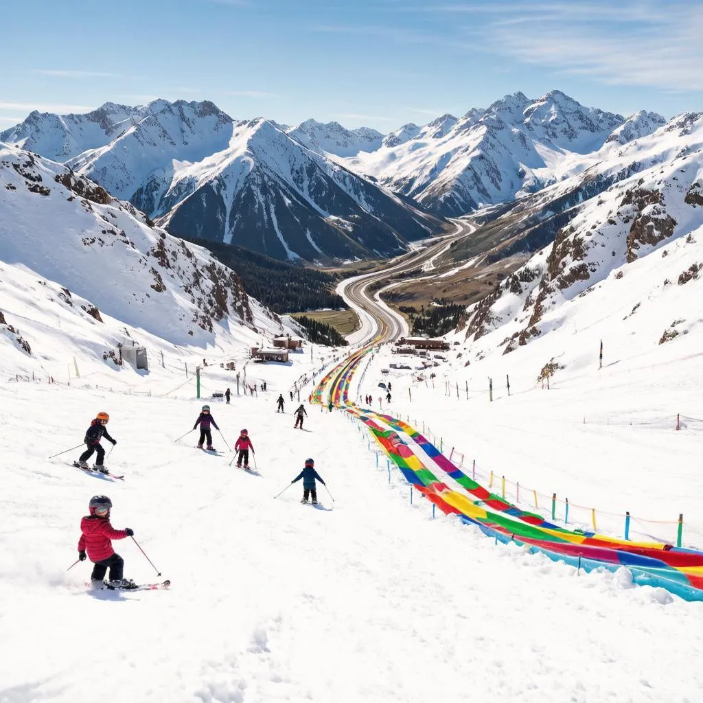 Familias disfrutando de la nieve en Los Puquios